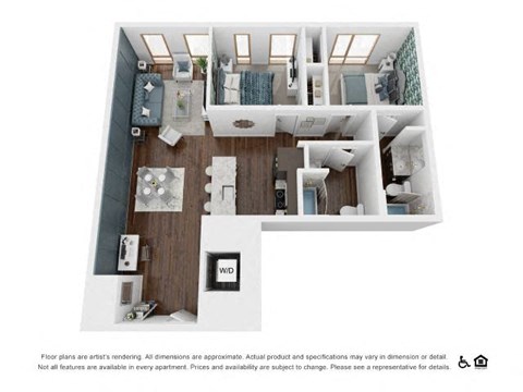 Floor plan for 2 beds, 2 baths, 1090 sqft
