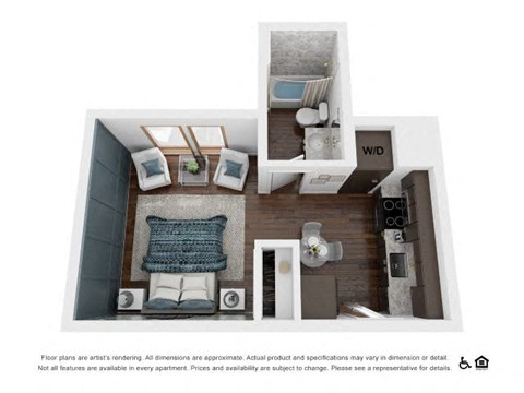 Floor plan for studio, 1 bath, 421 sqft
