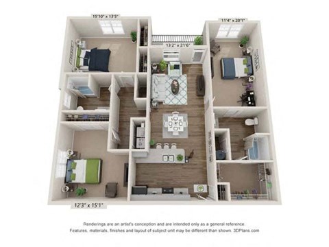 Floor plan for 3 beds, 2 baths, 1641 sqft