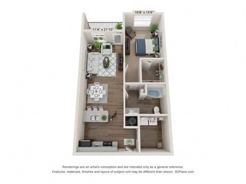 Floor plan for 1 bed, 1 bath, 824 sqft
