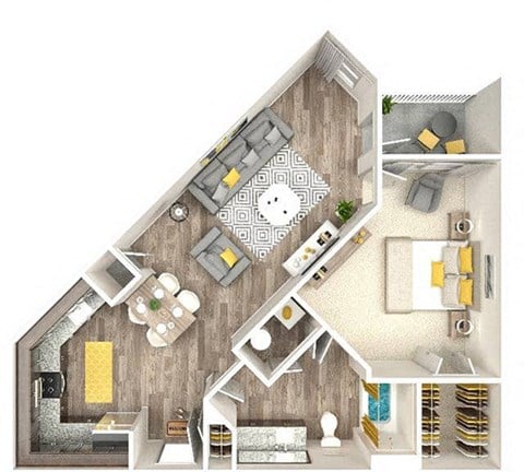 Floor plan for 1 bed, 1 bath, 793 sqft