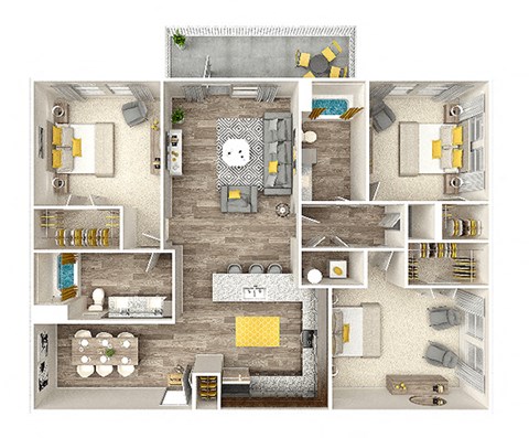 Floor plan for 3 beds, 2 baths, 1378 sqft