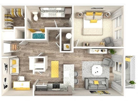 Floor plan for 1 bed, 1 bath, 910 sqft