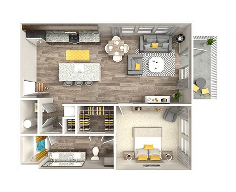 Floor plan for 1 bed, 1 bath, 789 sqft