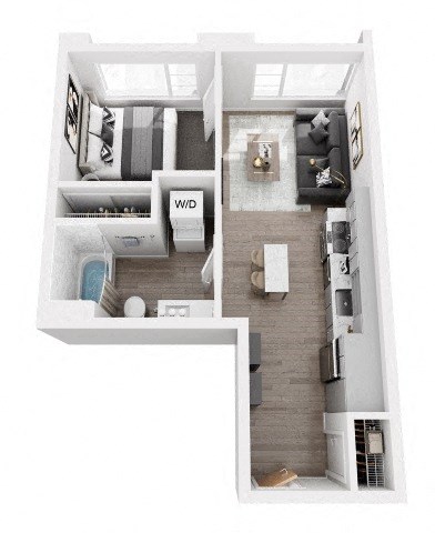 Floor plan for 1 bed, 1 bath, 503 sqft