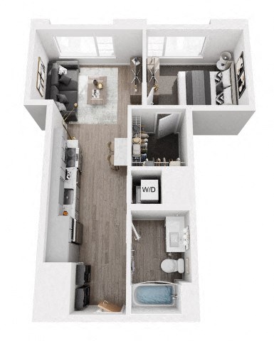 Floor plan for 1 bed, 1 bath, 590 sqft