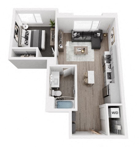 Floor plan for 1 bed, 1 bath, 622 sqft