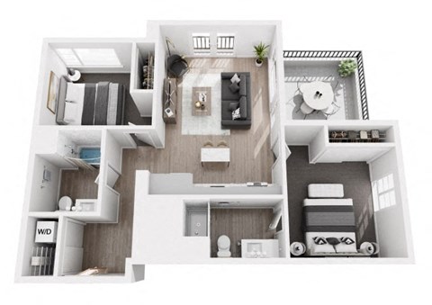 Floor plan for 2 beds, 2 baths, 929 sqft