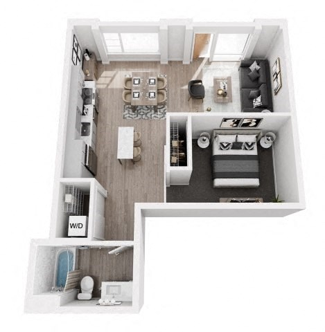 Floor plan for 1 bed, 1 bath, 763 sqft