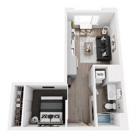 Floor plan for 1 bed, 1 bath, 510 sqft