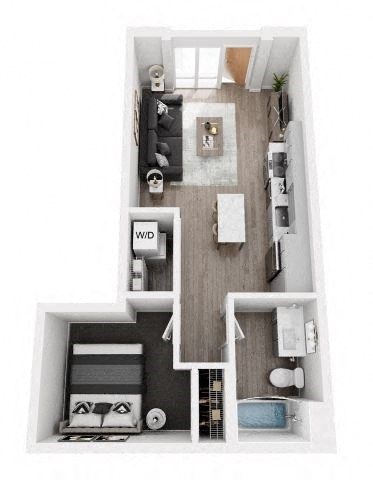 Floor plan for 1 bed, 1 bath, 553 sqft
