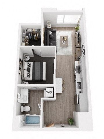 Floor plan for 1 bed, 1 bath, 568 sqft