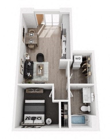 Floor plan for 1 bed, 1 bath, 582 sqft