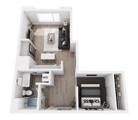 Floor plan for 1 bed, 1 bath, 590 sqft