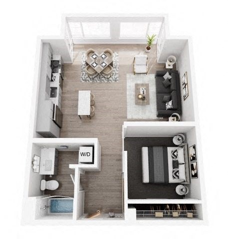 Floor plan for 1 bed, 1 bath, 702 sqft