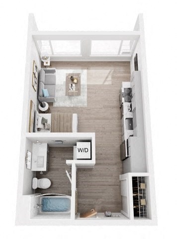 Floor plan for studio, 1 bath, 428 sqft