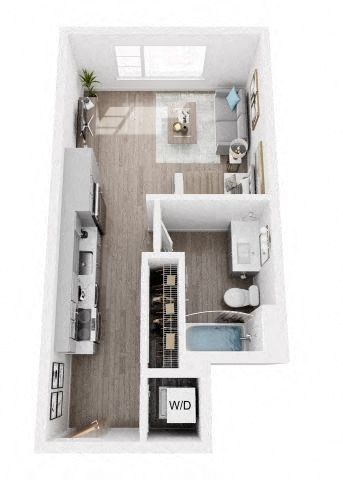Floor plan for studio, 1 bath, 431 sqft