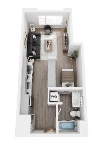 Floor plan for studio, 1 bath, 480 sqft
