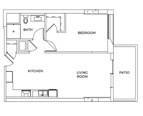 Floor plan for 1 bed, 1 bath, 863 sqft