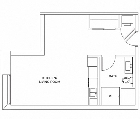 Floor plan for studio, 1 bath, 528 sqft