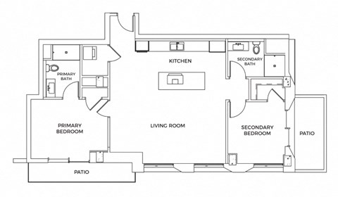 Floor plan for 2 beds, 2 baths, 1274 sqft