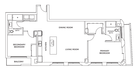 Floor plan for 2 beds, 2 baths, 1391 sqft