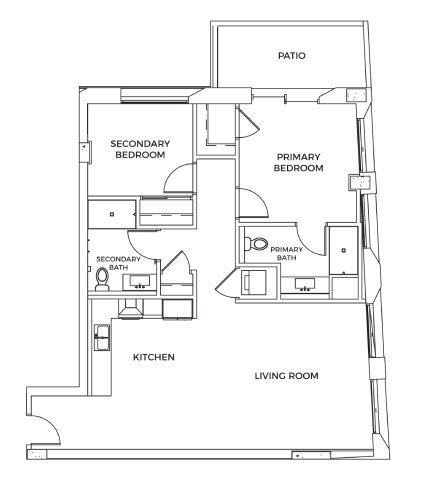 Floor plan for 2 beds, 2 baths, 1211 sqft
