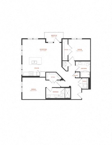 Floor plan for 2 beds, 2 baths, 1153 sqft