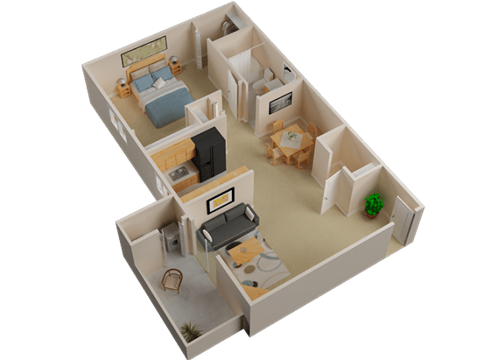 Floor plan for 1 bed, 1 bath, 700 sqft