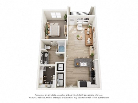 Floor plan for 1 bed, 1 bath, 754 sqft