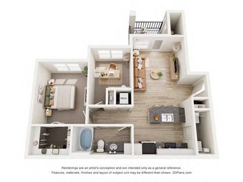 Floor plan for 1 bed, 1 bath, 828 sqft