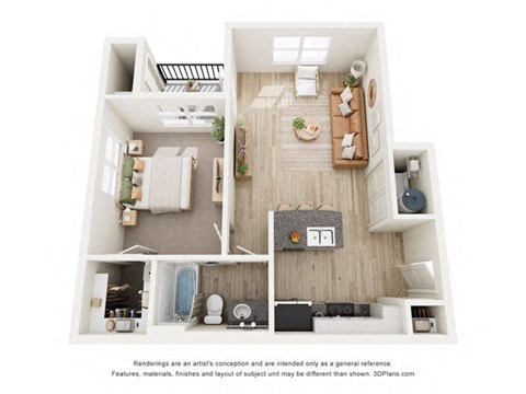 Floor plan for 1 bed, 1 bath, 695 sqft