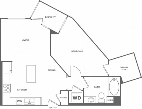 Floor plan for 1 bed, 1 bath, 762 sqft