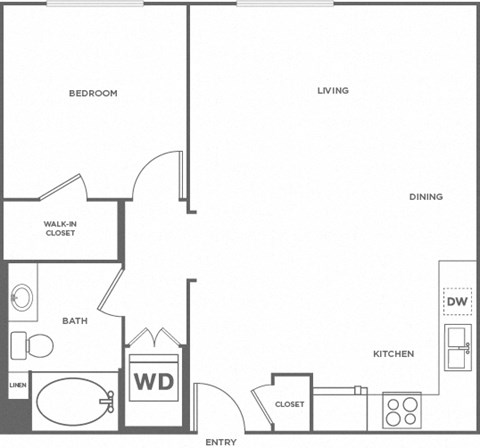 Floor plan for 1 bed, 1 bath, 793 sqft