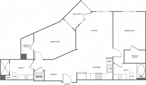 Floor plan for 2 beds, 2 baths, 1055 sqft