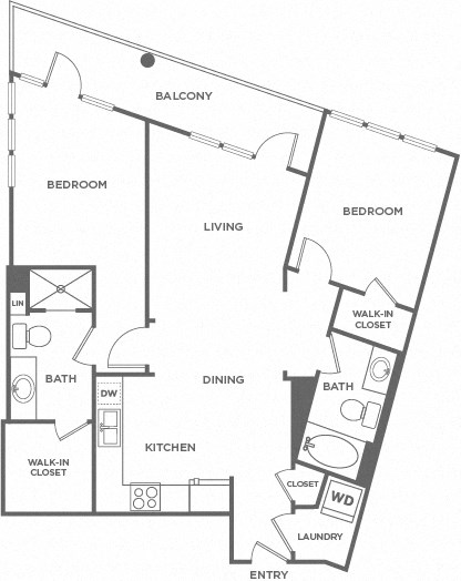 Floor plan for 2 beds, 2 baths, 1089 sqft