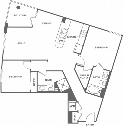 Floor plan for 2 beds, 2 baths, 1180 sqft