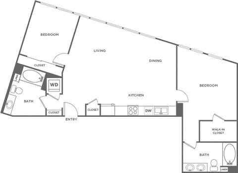 Floor plan for 2 beds, 2 baths, 1202 sqft