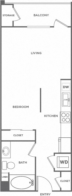 Floor plan for studio, 1 bath, 539 sqft