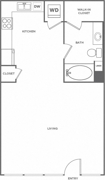 Floor plan for studio, 1 bath, 649 sqft