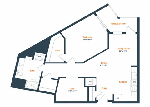 Floor plan for 1 bed, 1 bath, 996 sqft
