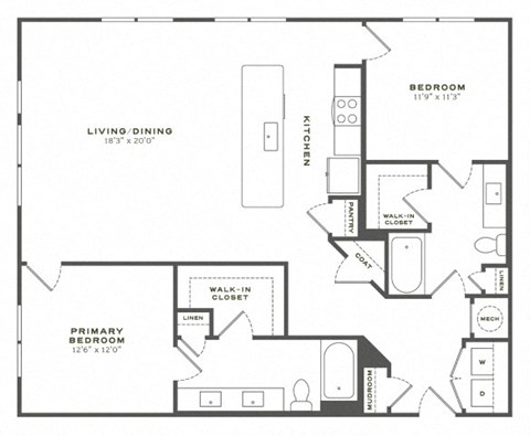 Floor plan for 2 beds, 2 baths, 1394 sqft