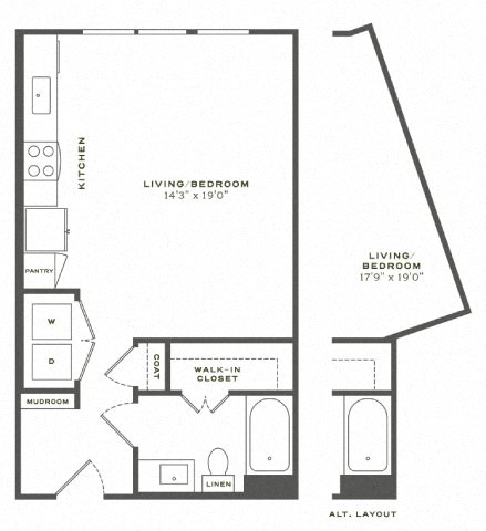 Floor plan for studio, 1 bath, 546 sqft