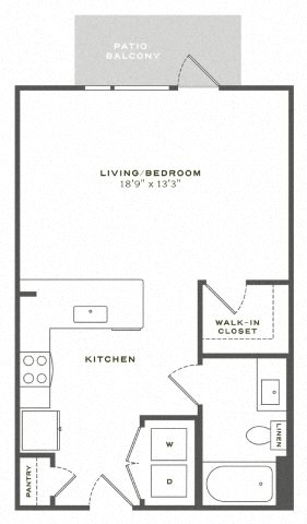 Floor plan for studio, 1 bath, 589 sqft