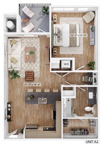 Floor plan for 1 bed, 1 bath, 811 sqft