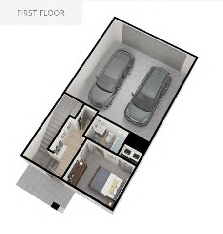Floor plan for 2 beds, 2 baths, 1377 sqft
