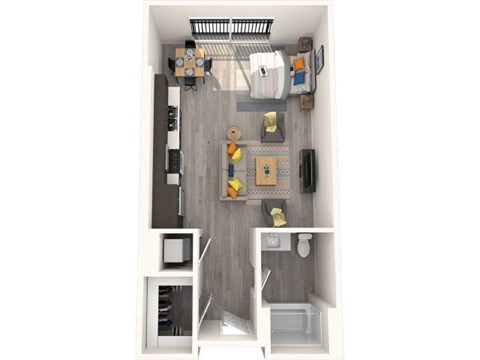 Floor plan for studio, 1 bath, 595 sqft
