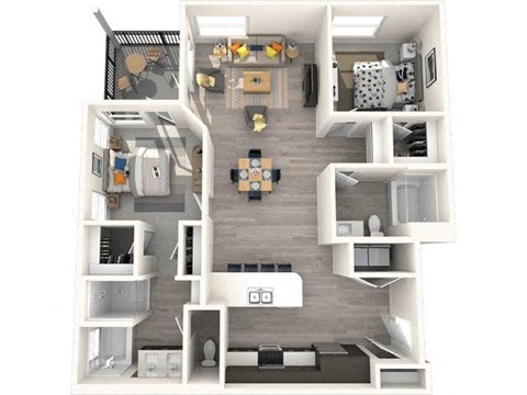 Floor plan for 2 beds, 2 baths, 1228 sqft