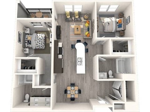 Floor plan for 2 beds, 2 baths, 1124 sqft