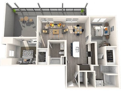 Floor plan for 2 beds, 2 baths, 1241 sqft